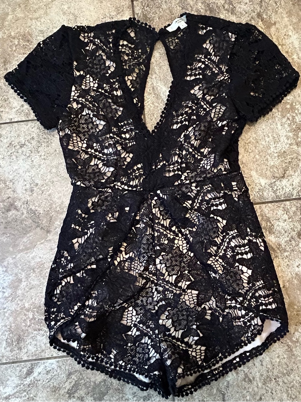 Love Tree Black Floral Lace V-Neck Bodysuit Romper